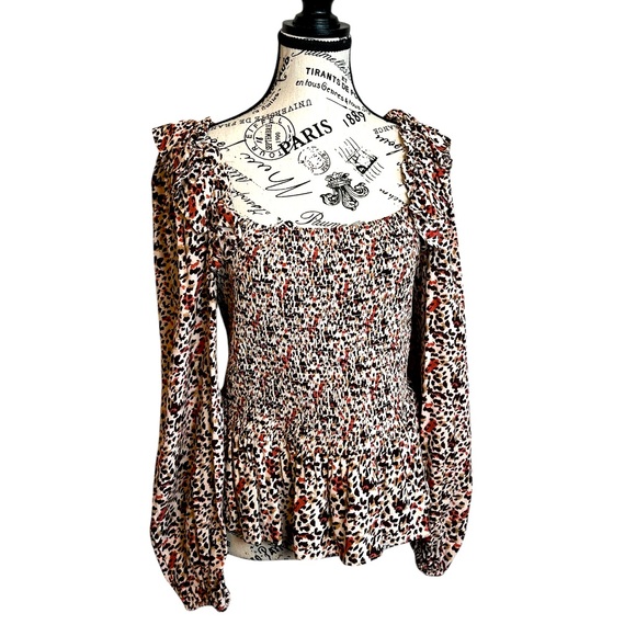 Gibson Latimer Animal Print Coquette Peplum Top large - Picture 1 of 7